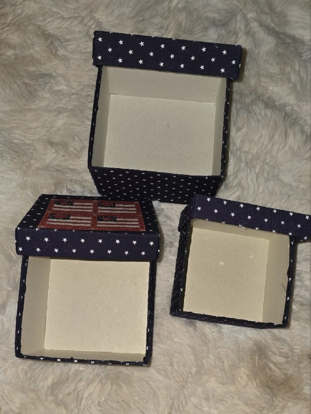 Patriotic Fabric Storage Boxes - Navy & Red Set of 3